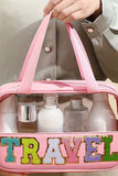 TRAVEL Chenille Letter Clear PVC Makeup Bag