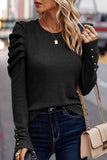 Solid Color Textured Ruched Long Sleeve Top
