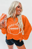 Orange Game Day Lettering Rugby Notched Neck Cropped Sweatshirt