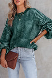 Heathered Knit Drop Shoulder Lantern Sleeve Sweater