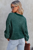 Heathered Knit Drop Shoulder Lantern Sleeve Sweater