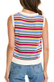 White Colorful Stripe Scalloped Trim Knit Sleeveless Shirt