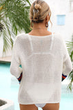 Wonderland White Loose Knitted Contrast Bell Sleeve Beach Cover Up
