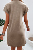 Light Beige Center Seamed Roll Sleeve T-shirt Dress