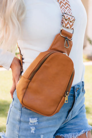 Brown Faux Leather Zipped Western Crossbody Sling Bag