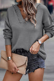 Solid Winter V Neck Ribbed Knit Sweater for women