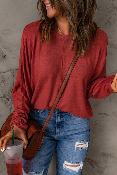 Solid Color Casual Seam Patchwork Long Sleeve Top