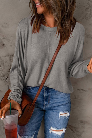 Solid Color Casual Seam Patchwork Long Sleeve Top