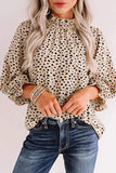 Leopard Frilled Neck Ruffled Blouse