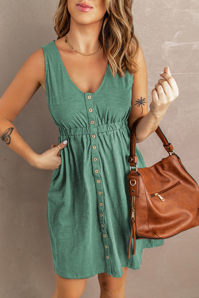 Green Sleeveless button front dress